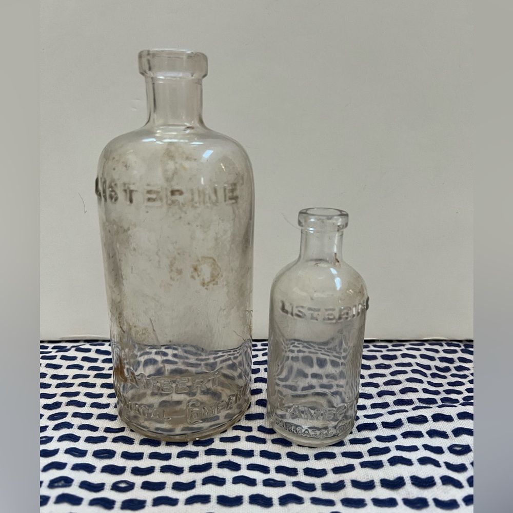 2  Vintage Listerine Glass Bottles Lambert Pharmacal Company Vintage No Top